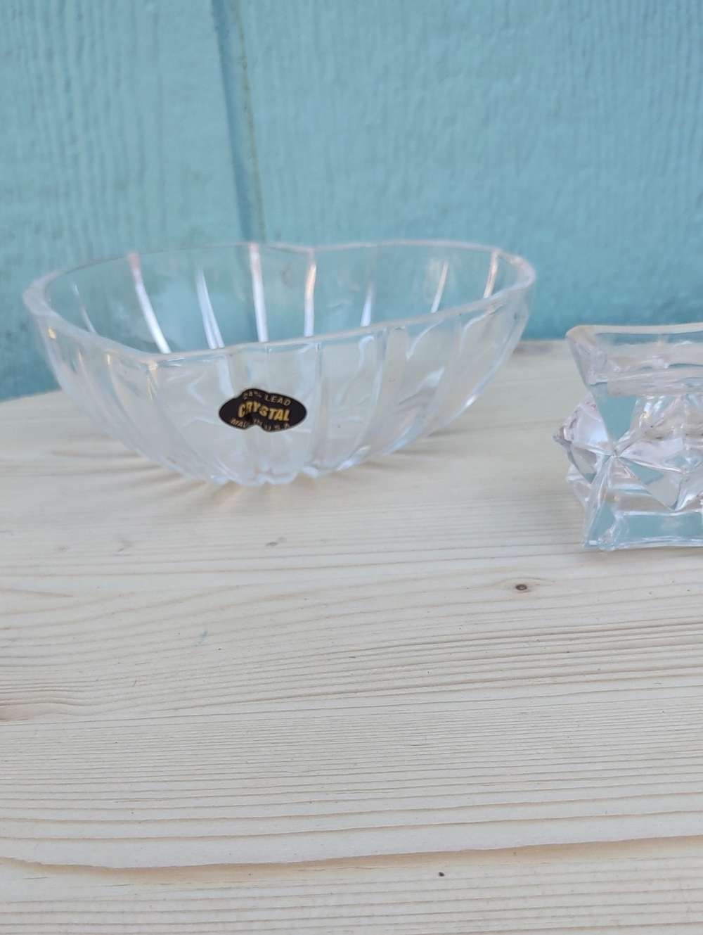 Clear Lead Crystal Glass Bowl And Candle Holder